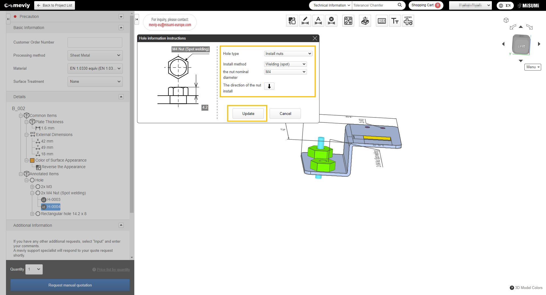 Example for nut mounting in meviy 3d viewer.